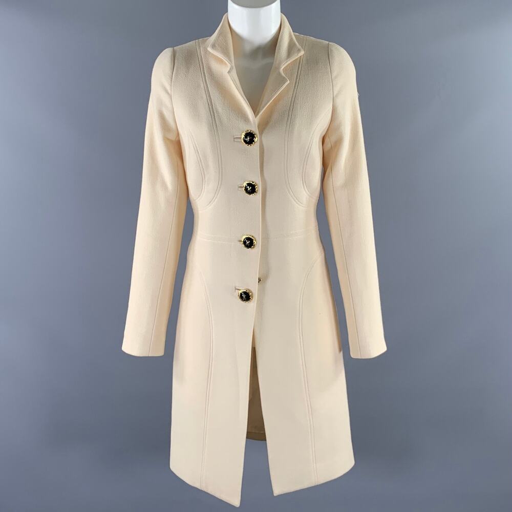 AZADEH Size M Cream Black Silk Blend Coat
